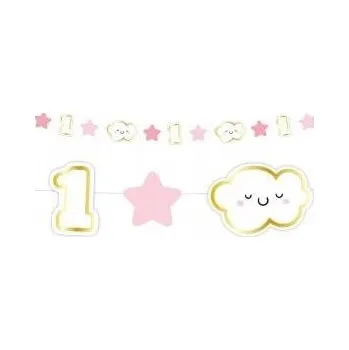 Girlanda k PRVNÍM NAROZENINÁM, obláčky, růžová, 120 cm