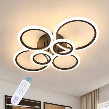 LED Stropní Svítidlo Lustr ČERNÉ Moderní KULATÉ do Obýváku S Dálkovým Ovládáním 65W
