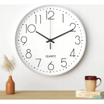 Hodiny VELKÉ NÁSTĚNNÉ HODINY KULATÝ TICHÉ 30 CM BÍLÉ ČITELNÉ NA ZEĎ