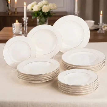 Talíř Porcelánová jídelní sada ALTOM DESIGN MARIAPAULA NOVA ECRU ZLATÁ LINIE 18 ks