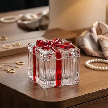 Šperkovnice Skleněná šperkovnice s červenou mašlí ALTOM DESIGN PREZENT 7 cm