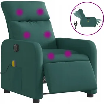 Křeslo Rozkládací masážní křeslo, elektrické, tmavě zelené, látkové