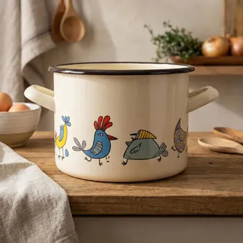 Hrnec Smaltovaný hrnec SILESIA KURKI 3,3 l krémový