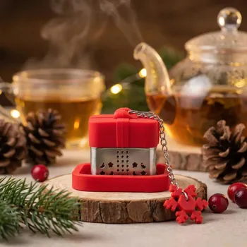 Konvice na čaj Čajové sítko s podšálkem vánoční ALTOM DESIGN PREZENT 3,5 cm červené