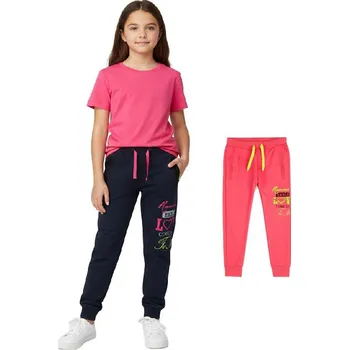 Dívčí oblečení Dívčí tepláky - výhodná sada M6013 Velikost: 116, Barva: Tmavě modrá/ růžová