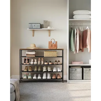 Nábytek VASAGLE Botník kovový s deskou 4 police 120 x 88 x 30 cm