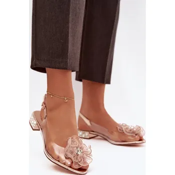 Dámské sandále S.Barski Průhledné sandály na nízkém podpatku s kamínky a ozdobou D&A MR52-230 Barva: Růžová, Velikost: 40