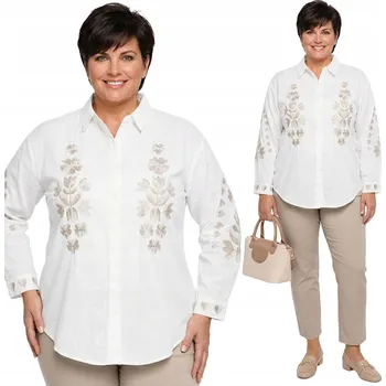 Dámská košile Bílá košile s béžovou výšivkou, nadměrná velikost velikost 50