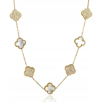 Náhrdelník Náhrdelník čtyřlístek perleť ocel pozlacený 14K zlatem 45 cm