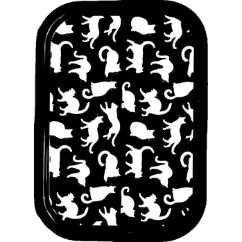 Servírovací tác Smukee kovový 39,9x28,6x1,5 cm černý s kočkami