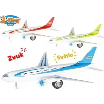 autíčko 2-Play Kovové letadlo 18,5 cm natahovací na zpětný chod, na baterie, se světlem a zvukem