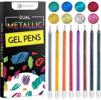 Sada 8 Gelových Per Stylo Metallic Glitter Gel Pens Vícebarevné