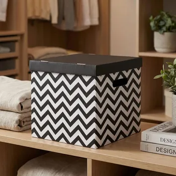 Úložný box Kartonová úložná krabice s víkem FORMSON 33 cm černo-bílá