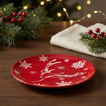 Talíř Porcelánový dezertní talíř NEW BONE CHINA ALTOM DESIGN ZIMOWE MARZENIA 19 cm červený