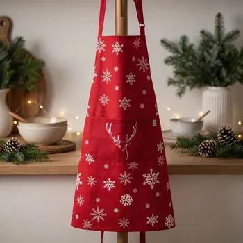 Kuchyňská zástěra Kuchyňská bavlněná zástěra s kapsou ALTOM DESIGN ZIMOWE MARZENIA 80 cm červená