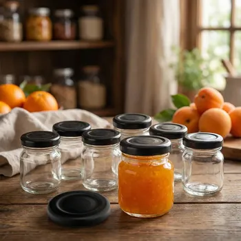 Skleněné zavařovací sklenice s černými víčky SEZON 85 ml 8 ks