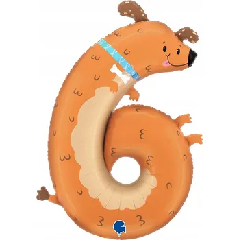 Balónek Fóliový balónek Grabo 86 cm (34''), Pejsek s číslem 6 - The Puppyloons