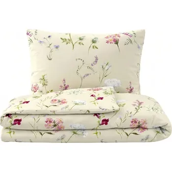 Povlečení Kvalitex Klasické ložní bavlněné povlečení DELUX BOTANICA smetanová 1+2, 200x200, 70x90cm