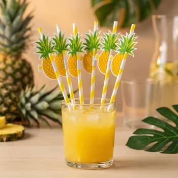 Papírová brčka na pití s dekorací ALTOM DESIGN ANANAS 19,5 cm žluto-bílá 6 ks