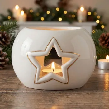 Svícen Porcelánový svícen na čajovou svíčku ALTOM DESIGN GWIAZDKA se zlatem 6 cm