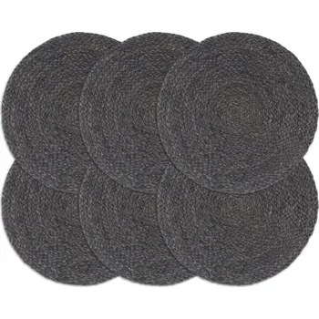 prostírání Prostírání na stůl, 6 ks, hladké, šedé, 38 cm, kulaté, juta
