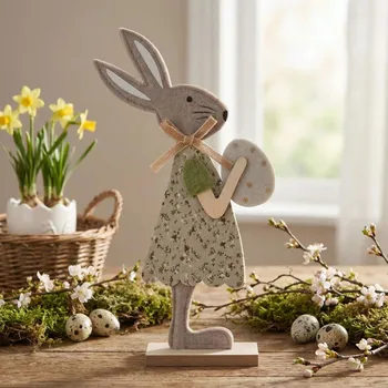 Velikonoční dekorace Velikonoční filcový zajíc v zelených šatech ALTOM DESIGN 31 cm