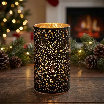 Svícen Skleněný svícen LED vánoční ALTOM DESIGN GWIAZDKI 14 cm černý