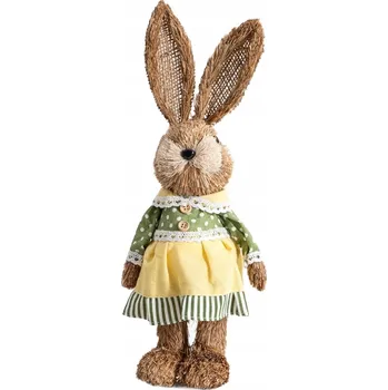 Obraz Dekorace MELL - Králík ze slámy v šatech, béžový, 38 cm HOMLA