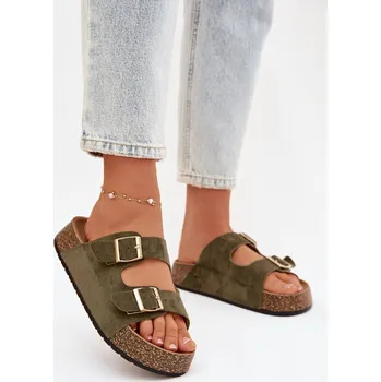 Dámské pantofle Boto Dámské pantofle na korkové platformě se zlatými sponami Tovessa Barva: Zelená, Velikost: 40