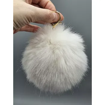 Kožešinová velká bambule 12 cm přívěsek na klíče bílá