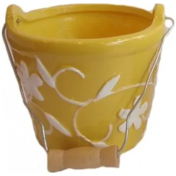 Květináč Obal kbelíček keramický žluto-bílá Ø 8,5 cm DHL27619/B,H-3