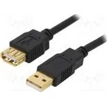Kabel USB 2.0 USB A zásuvka, USB A vidlice zlacený 3m černá