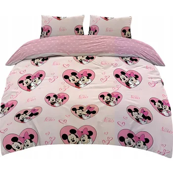Povlečení Oboustranné povlečení růžové 135x200cm - Mickey a Minnie v srdíčku