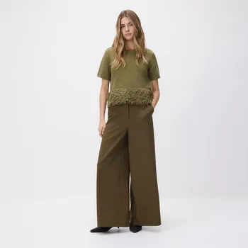 Dámské kalhoty Reserved - Kalhoty se širokými nohavicemi - hnědozelená - 065JL-78X - 065JL-78X-XS