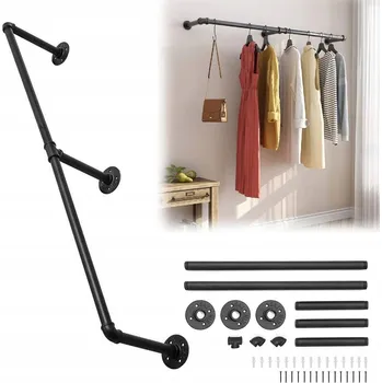 Věšák Šatní tyč nástěnná VĚŠÁK OCELOVÝ černý LOFT 120CM