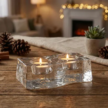 Svícen Skleněný dvojitý svícen na čajové svíčky EDWANEX čirý