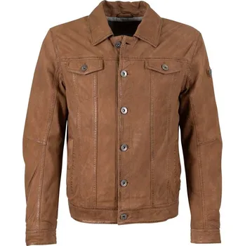 Pánská casual bunda Pánská hnědá krátká kožená bunda MMEddo Velikost 4XL