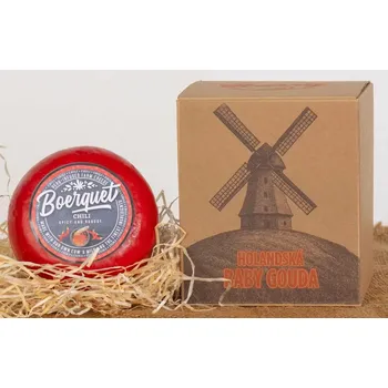 Dárkový potravinový koš Baby Gouda s Chilli 450g v Dárkové krabičce (Holandská Baby Gouda s Chilli 450g v Dárkové krabičce)