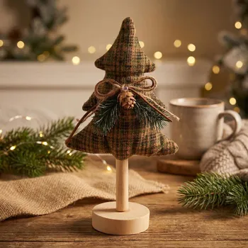 Vánoční dekorace Vánoční dřevěná figurka stromek kostkovaný ALTOM DESIGN 23,5 cm