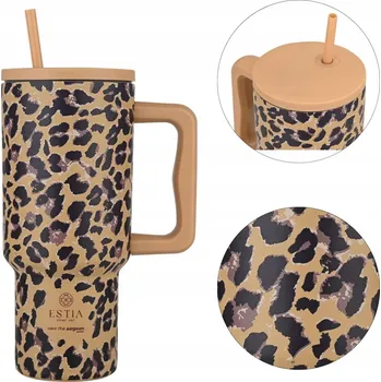 Termohrnek Termohrnek se slámkou a držadlem 900 ml, vzor s leopardím vzorem 6/12 h