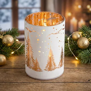 Svícen Skleněný vánoční svícen LED ALTOM DESIGN GÓRY 12 cm bílý