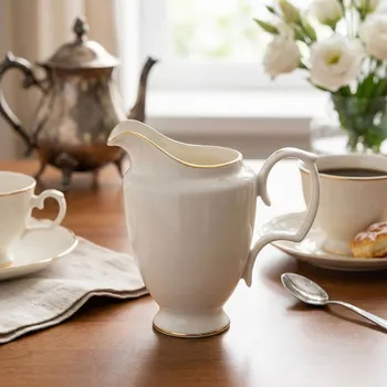 Konvička na mléko Porcelánová mléčenka MARIAPAULA KLASYKA ECRU ZLATÁ LINIE 300 ml krémová