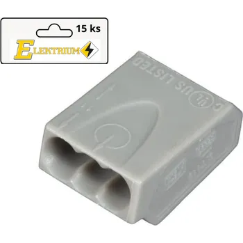 svorka Bezšroubová svorka mini 3 pólová, balení 15ks, 0,5- 1,5 mm2