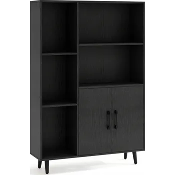 Knihovna Volně stojící regál s uzavíratelnou skříňkou Černý regál na knihy