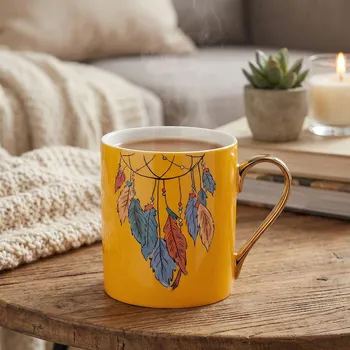 Porcelánový hrnek ALTOM DESIGN EXOTIC PIÓRA 300 ml žlutý