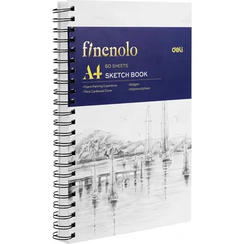 Skicák A4 s vertikální spirálou Deli FineNolo, 160 g/m2, 60 listů