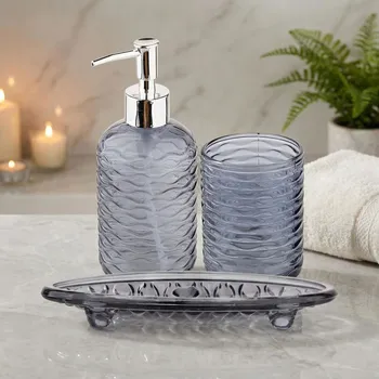 Sada koupelnových doplňků Sada koupelnových doplňků skleněná ALTOM DESIGN šedá 3 ks