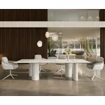 DELIFE Jídelní stůl Edge 300x100 keramika Calacatta Luxe bílá-zlatá-šedá pilíř kov bílý