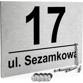 Obraz ČÍSLO DOMU ADRESNÍ TABULKA S ČÍSLEM DOMU 32x21 cm Stříbrná + KOLÍKY