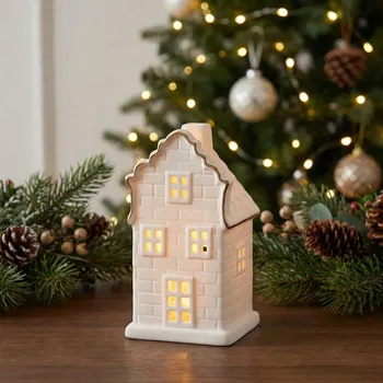 Svícen Keramický svícen domek LED ALTOM DESIGN bílý 12,5 cm